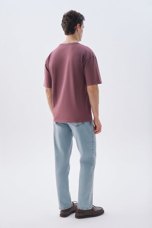 BASKILI OVERSIZE BİSİKLET YAKA T-SHIRT