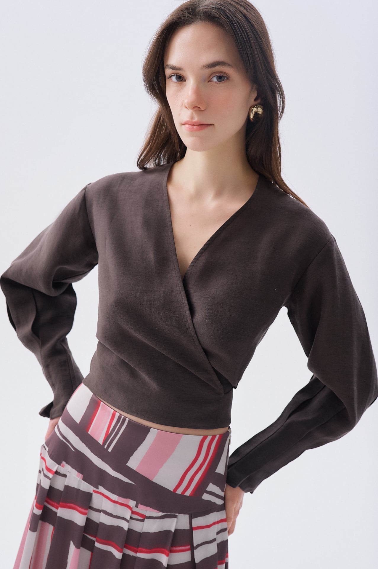 KETEN KARIŞIMLI ANVELOP BAĞLAMALI BLUZ