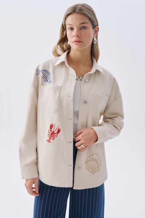 CEP DETAYLI NAKIŞLI OVERSIZE GÖMLEK CEKET