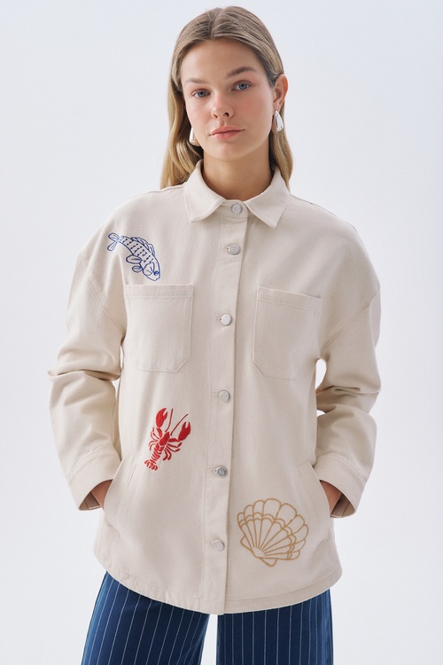 CEP DETAYLI NAKIŞLI OVERSIZE GÖMLEK CEKET