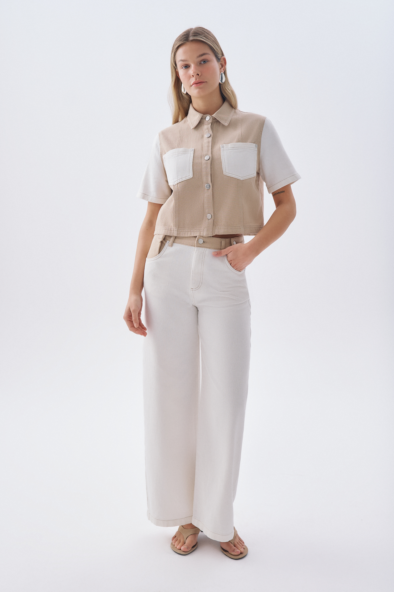 RENK BLOKLU WIDE LEG PANTOLON