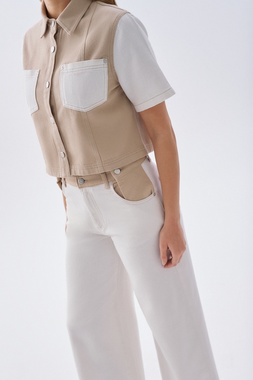 RENK BLOKLU WIDE LEG PANTOLON