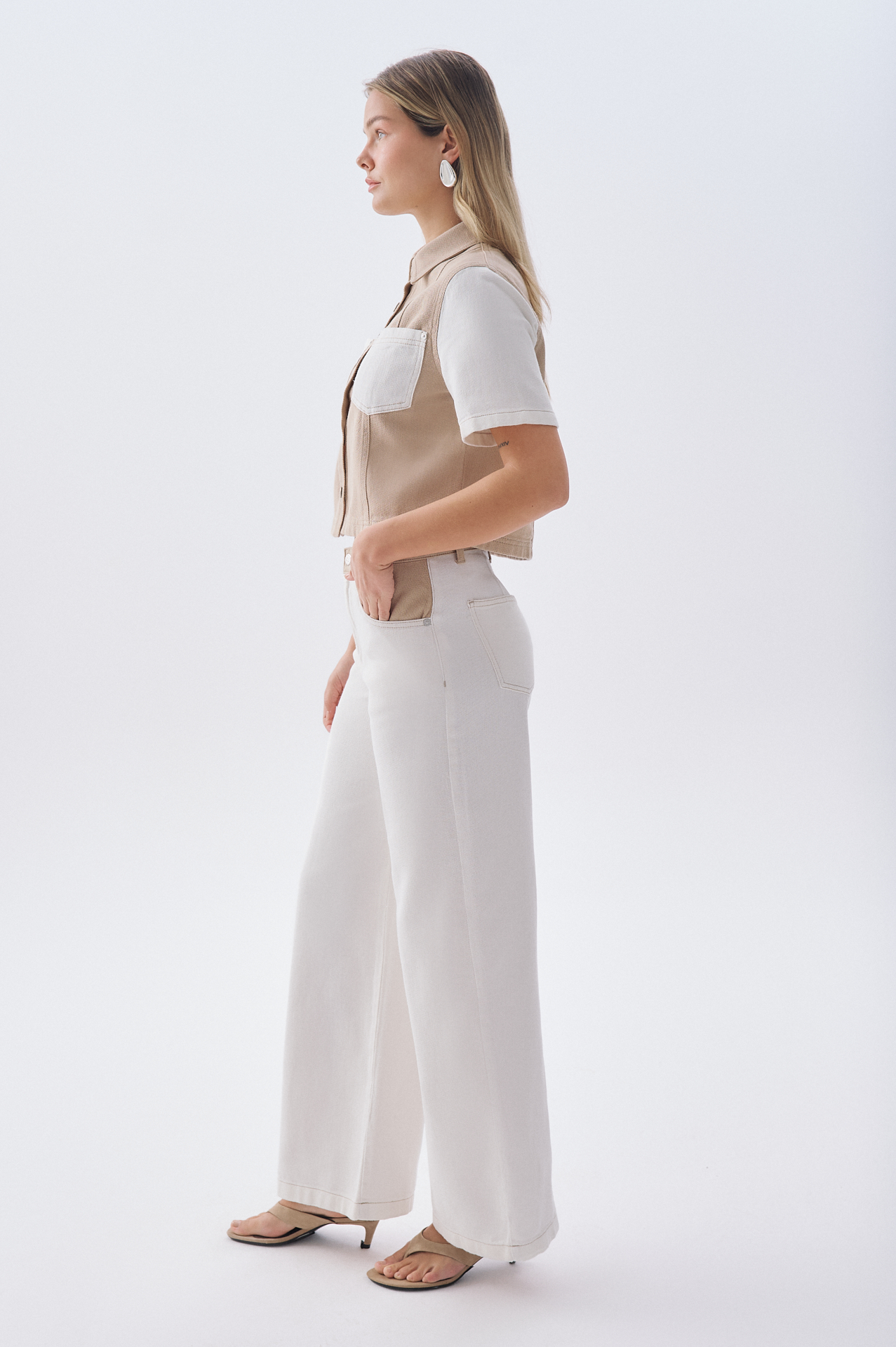 RENK BLOKLU WIDE LEG PANTOLON