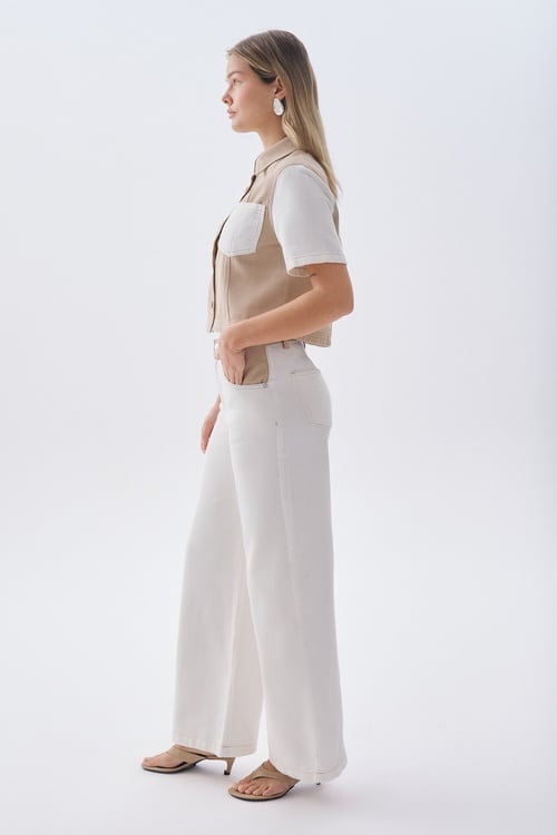 RENK BLOKLU WIDE LEG PANTOLON