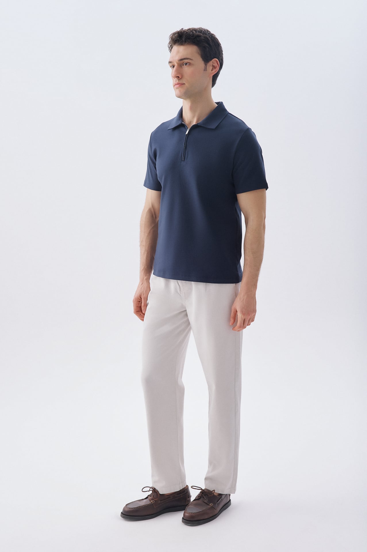 Erkek Lacivert Fermuarlı Polo Yaka T-Shirt