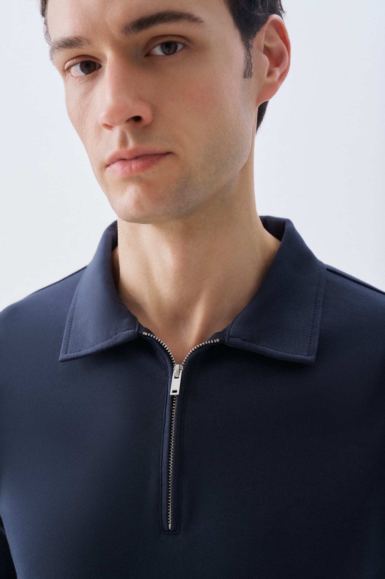 Erkek Lacivert Fermuarlı Polo Yaka T-Shirt