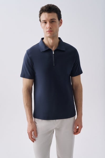 Mudo Erkek Lacivert Fermuarlı Polo Yaka T-Shirt