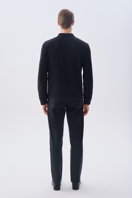 TEKSTÜRLÜ COMFORT FIT POLO YAKA SWEATSHIRT