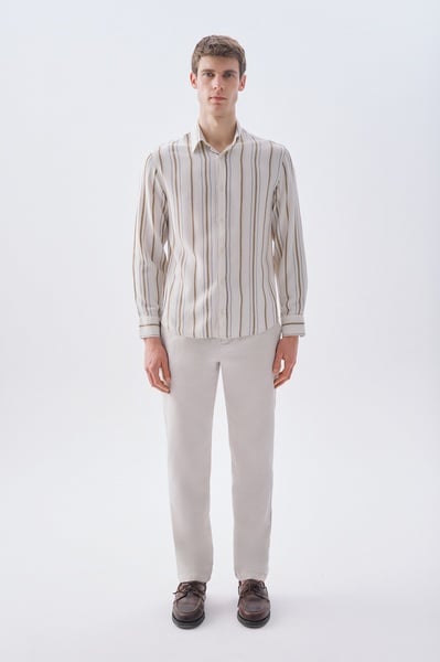 Mudo Mudo Erkek Taş Rengi Tekstürlü Slim Straight Fit Pantolon