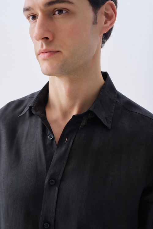 SLIM FIT UZUN KOLLU KETEN GÖMLEK