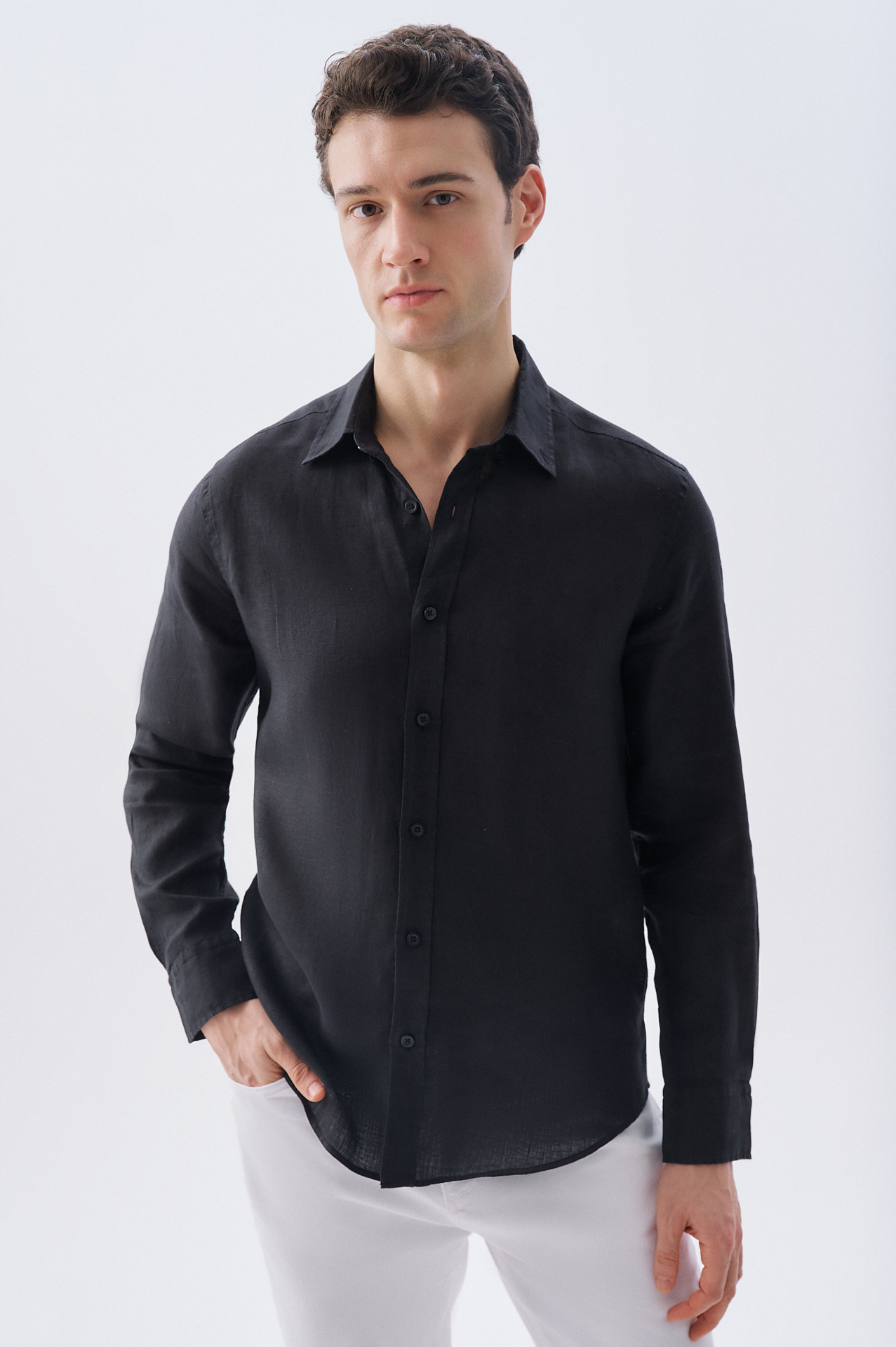 SLIM FIT UZUN KOLLU KETEN GÖMLEK