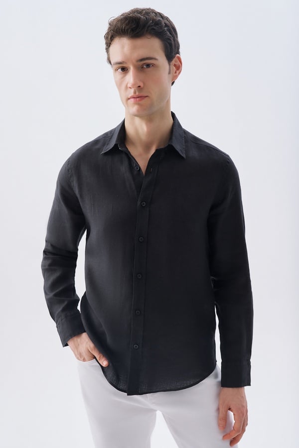 SLIM FIT UZUN KOLLU KETEN GÖMLEK