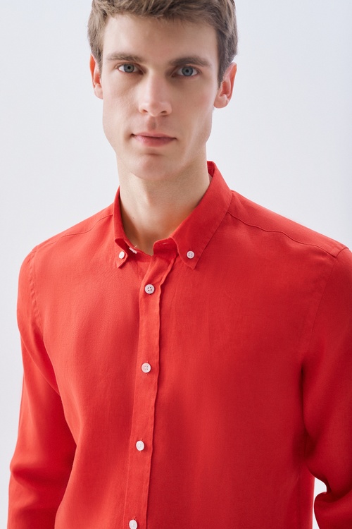  SLIM FIT UZUN KOLLU KETEN GÖMLEK