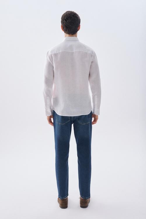  SLIM FIT UZUN KOLLU KETEN GÖMLEK