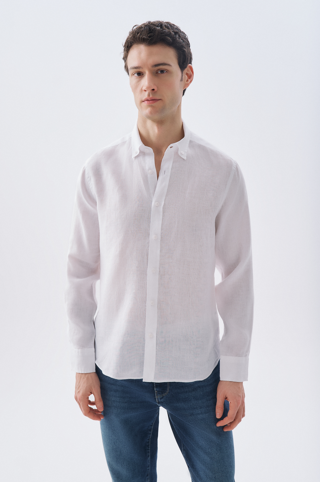 SLIM FIT UZUN KOLLU KETEN GÖMLEK