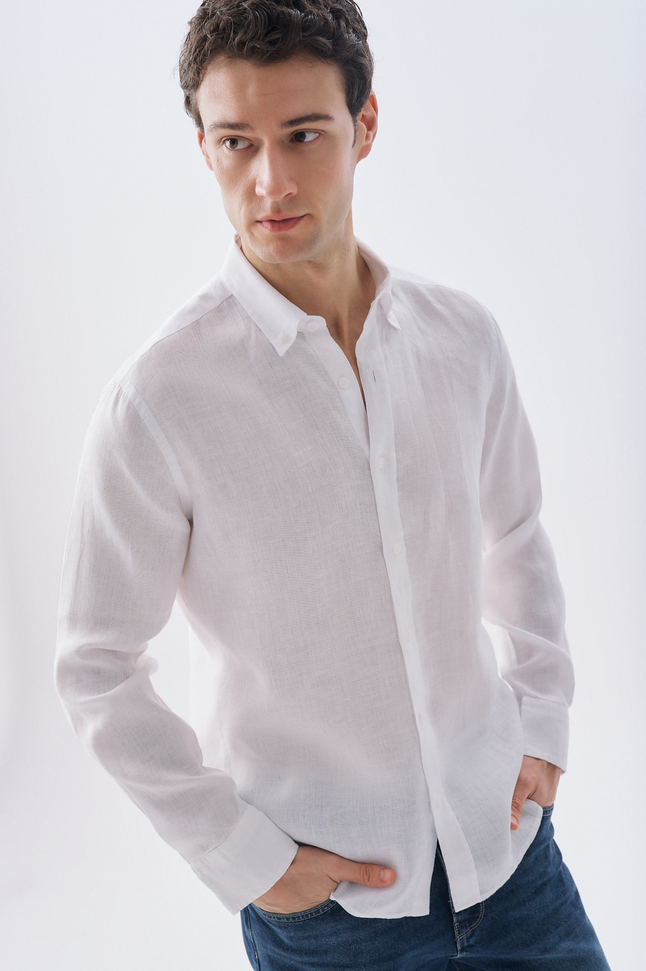 SLIM FIT UZUN KOLLU KETEN GÖMLEK
