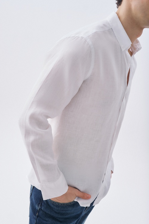  SLIM FIT UZUN KOLLU KETEN GÖMLEK