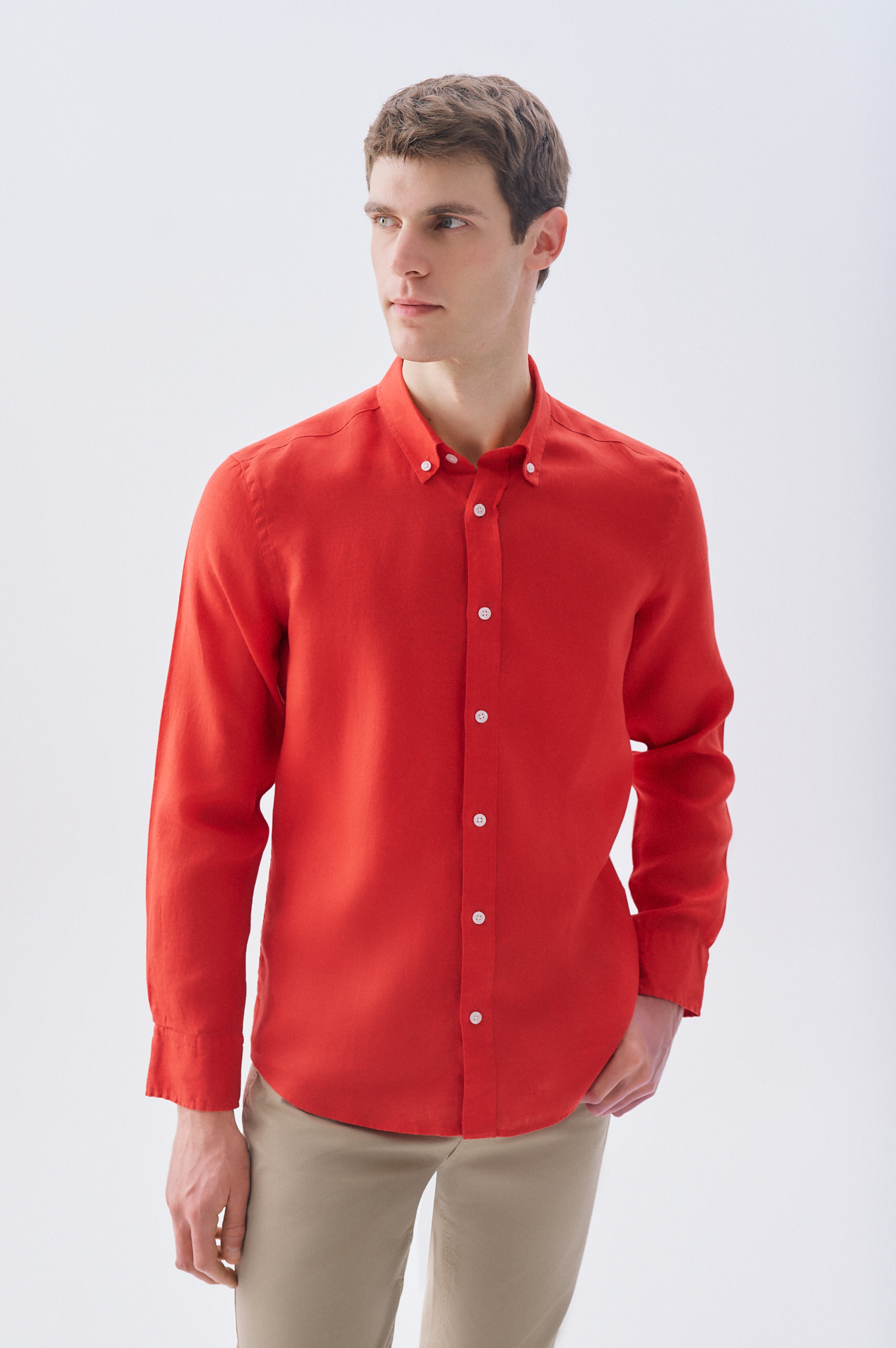 SLIM FIT UZUN KOLLU KETEN GÖMLEK