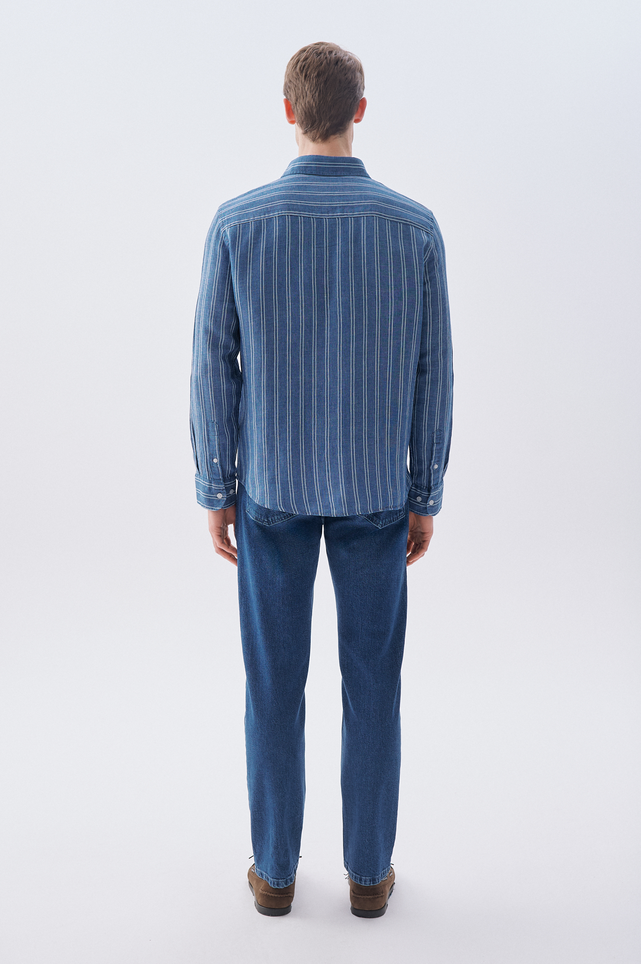 ÇİZGİLİ REGULAR FIT KETEN KARIŞIMLI UZUN KOLLU GÖMLEK