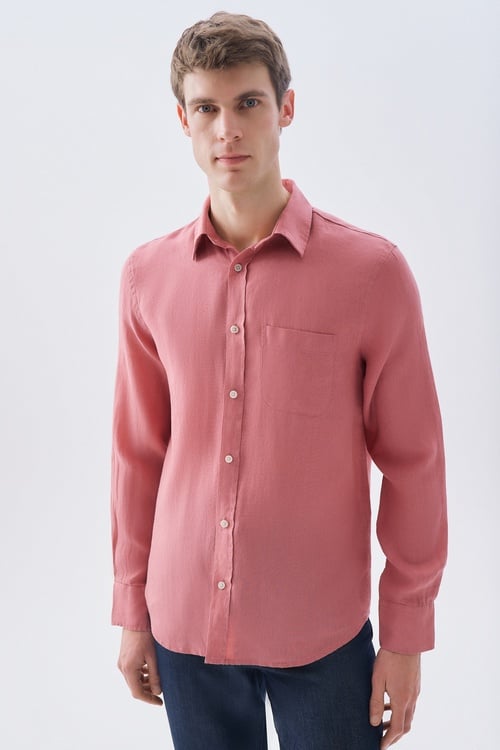 REGULAR FIT UZUN KOLLU KETEN GÖMLEK