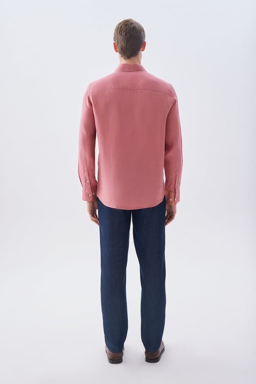 REGULAR FIT UZUN KOLLU KETEN GÖMLEK