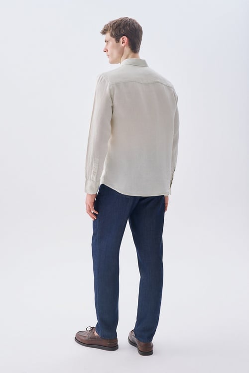  REGULAR FIT UZUN KOLLU KETEN GÖMLEK