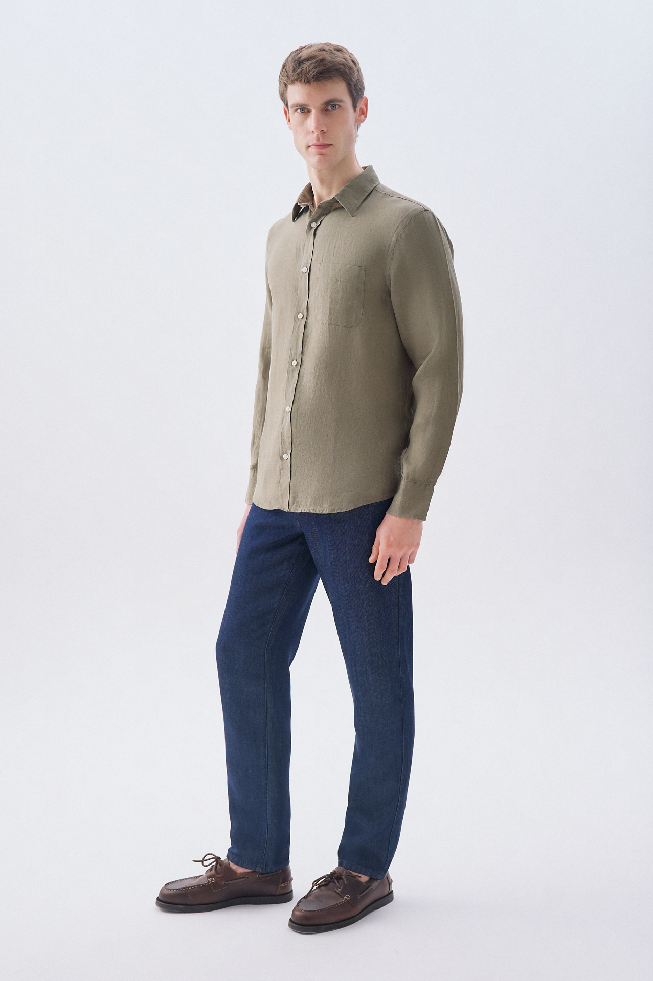 REGULAR FIT UZUN KOLLU KETEN GÖMLEK