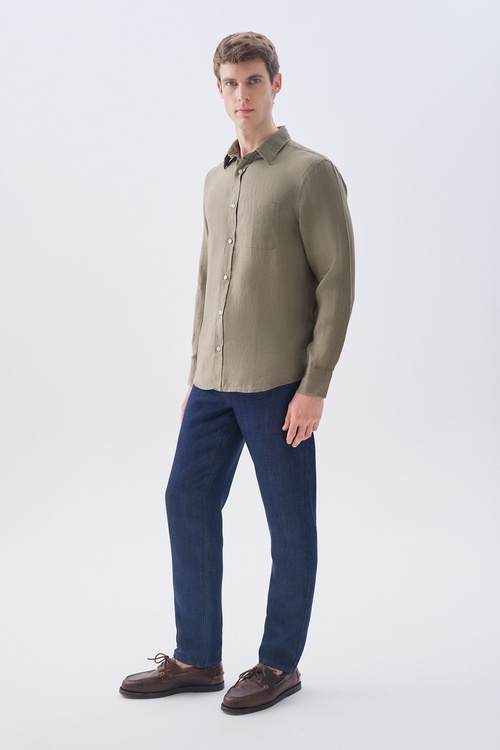  REGULAR FIT UZUN KOLLU KETEN GÖMLEK