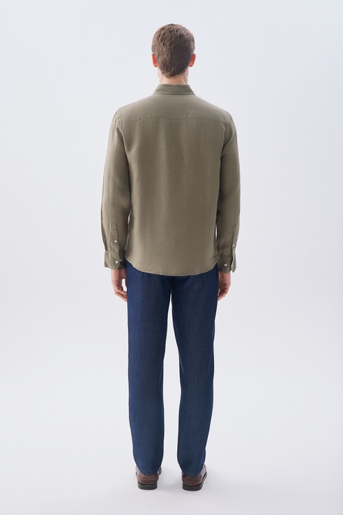  REGULAR FIT UZUN KOLLU KETEN GÖMLEK