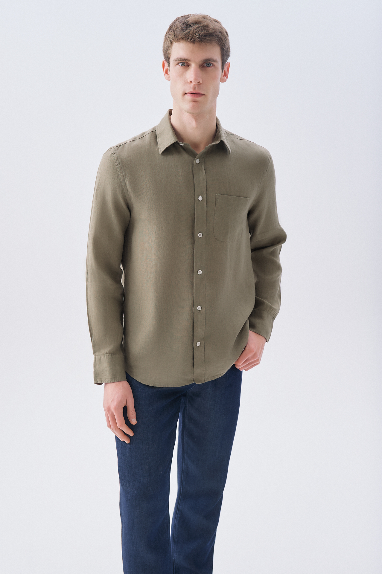 REGULAR FIT UZUN KOLLU KETEN GÖMLEK