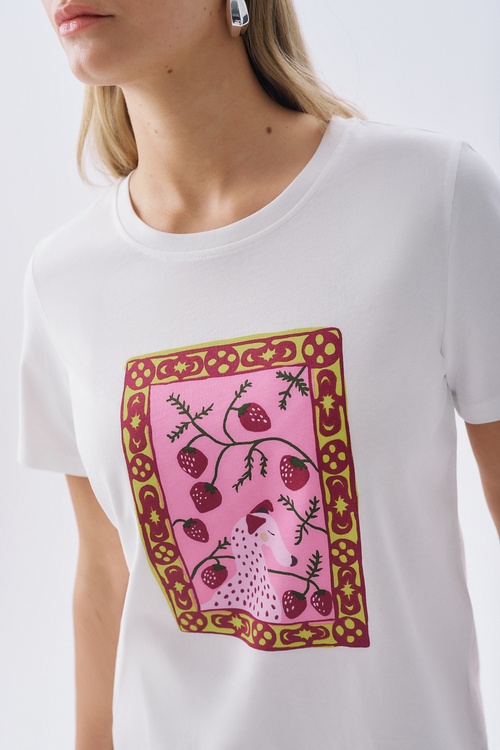 BASKILI LOOSE FIT BİSİKLET YAKA T-SHIRT