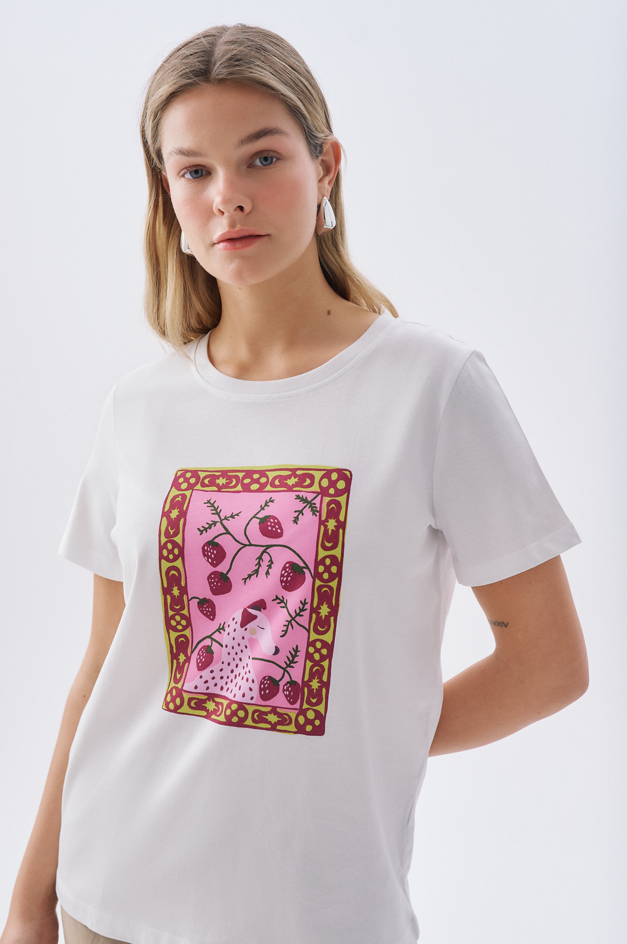 BASKILI LOOSE FIT BİSİKLET YAKA T-SHIRT