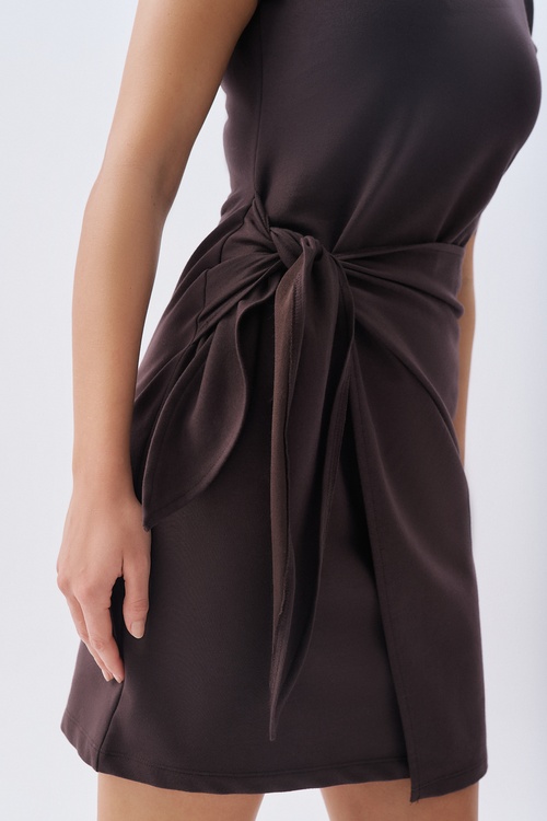 BAĞLAMA DETAYLI KISA KOLLU MİNİ ELBİSE