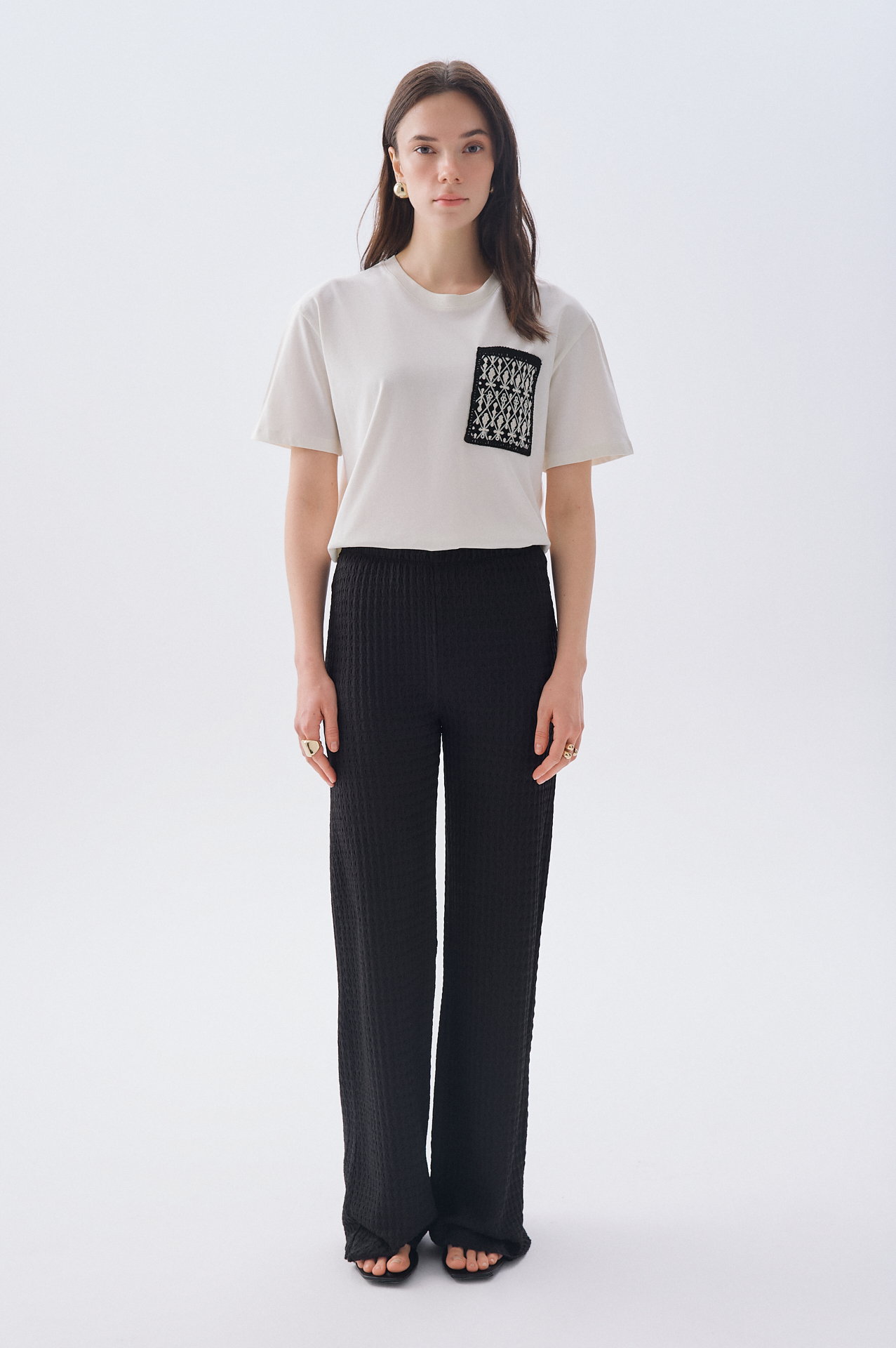 BELİ LASTİKLİ FİTİLLİ WIDE LEG ÖRME PANTOLON