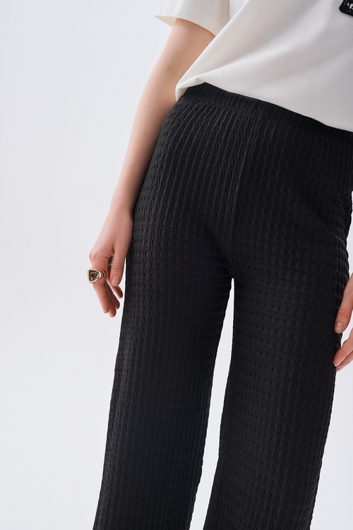 BELİ LASTİKLİ FİTİLLİ WIDE LEG ÖRME PANTOLON