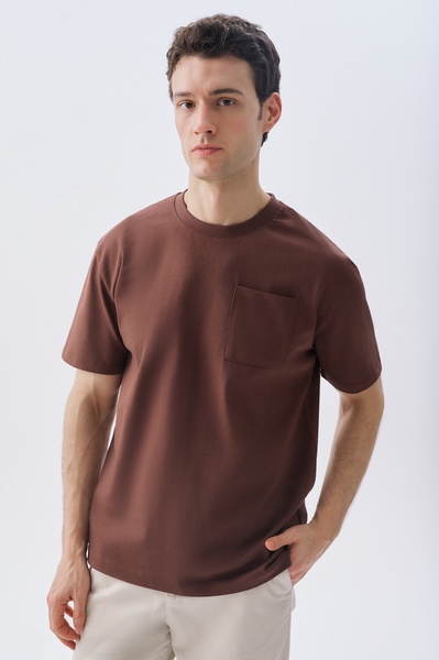 Mudo Erkek Kahverengi Comfort Fit Cep Detaylı Bisiklet Yaka T-Shirt