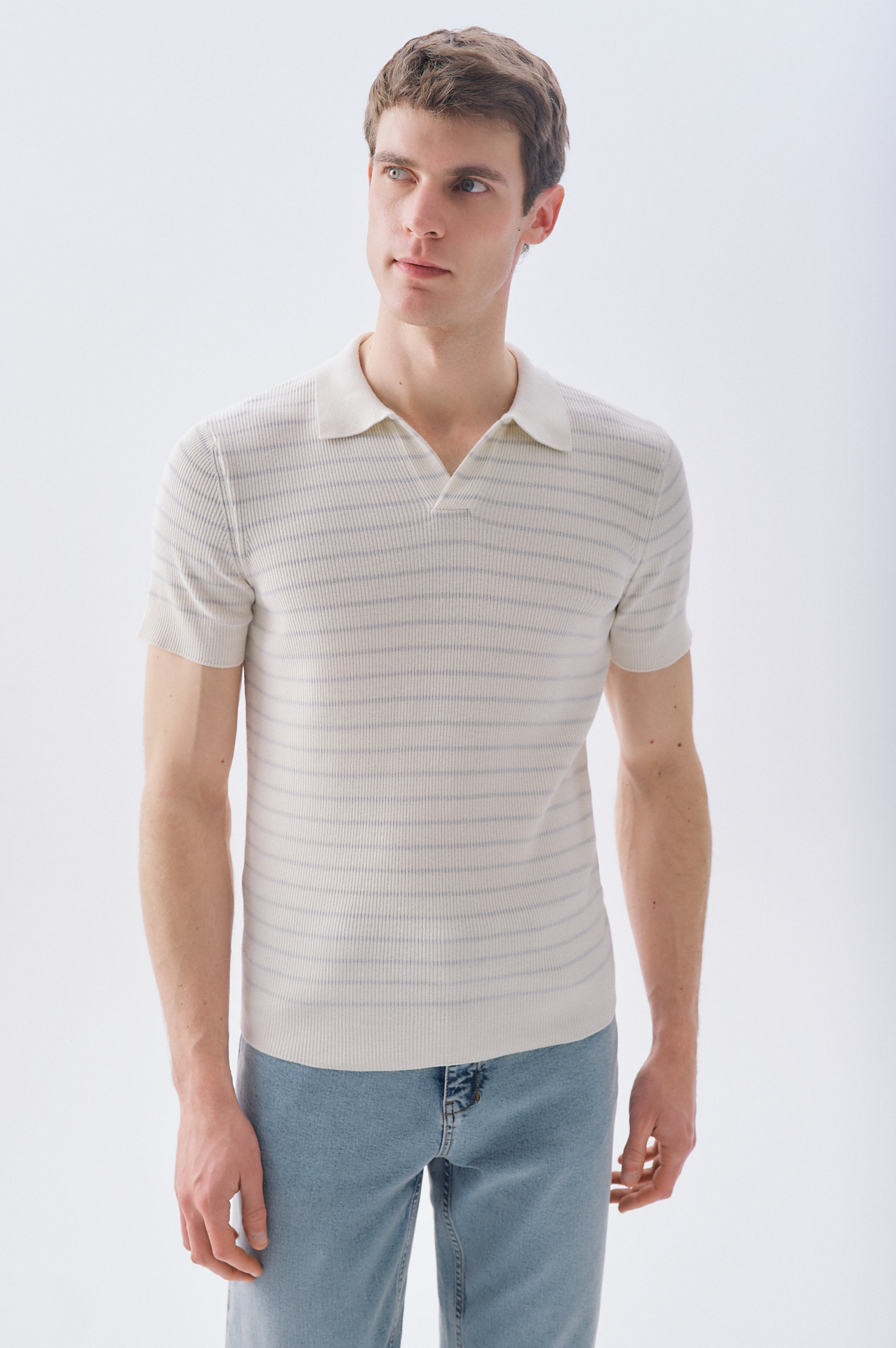 ÇİZGİLİ POLO YAKA KISA KOLLU TRİKO KAZAK