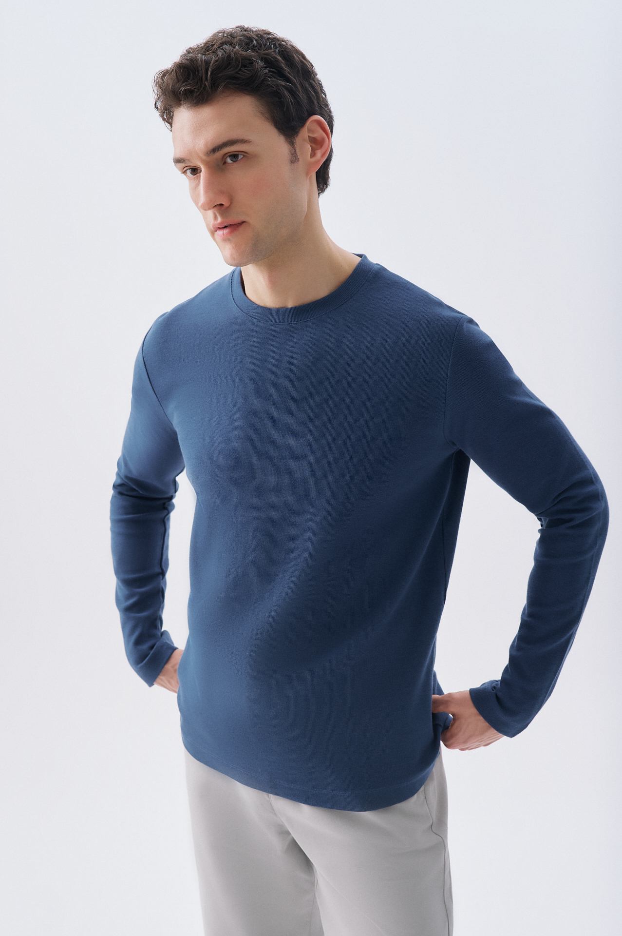 FİTİLLİ BİSİKLET YAKA UZUN KOLLU T-SHIRT