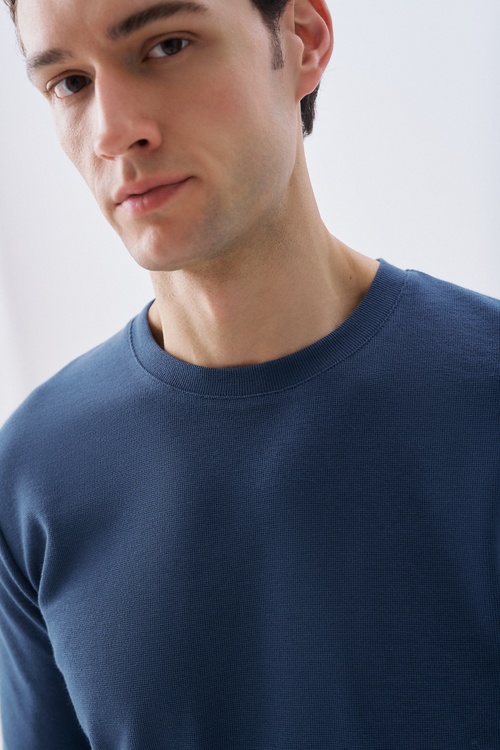 FİTİLLİ BİSİKLET YAKA UZUN KOLLU T-SHIRT