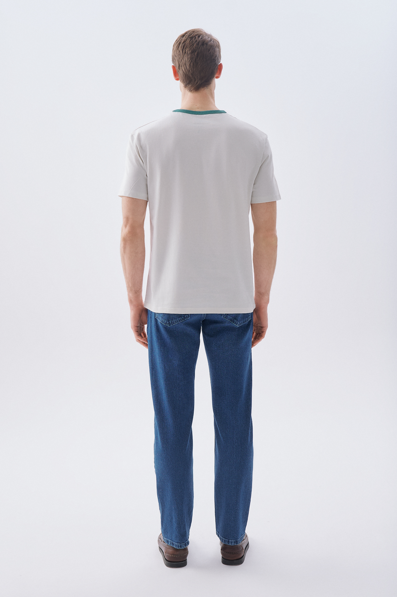 BİYELİ LOOSE FİT BİSİKLET YAKA T-SHIRT