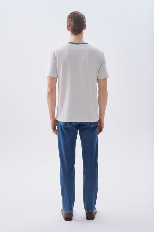 BİYELİ LOOSE FİT BİSİKLET YAKA T-SHIRT