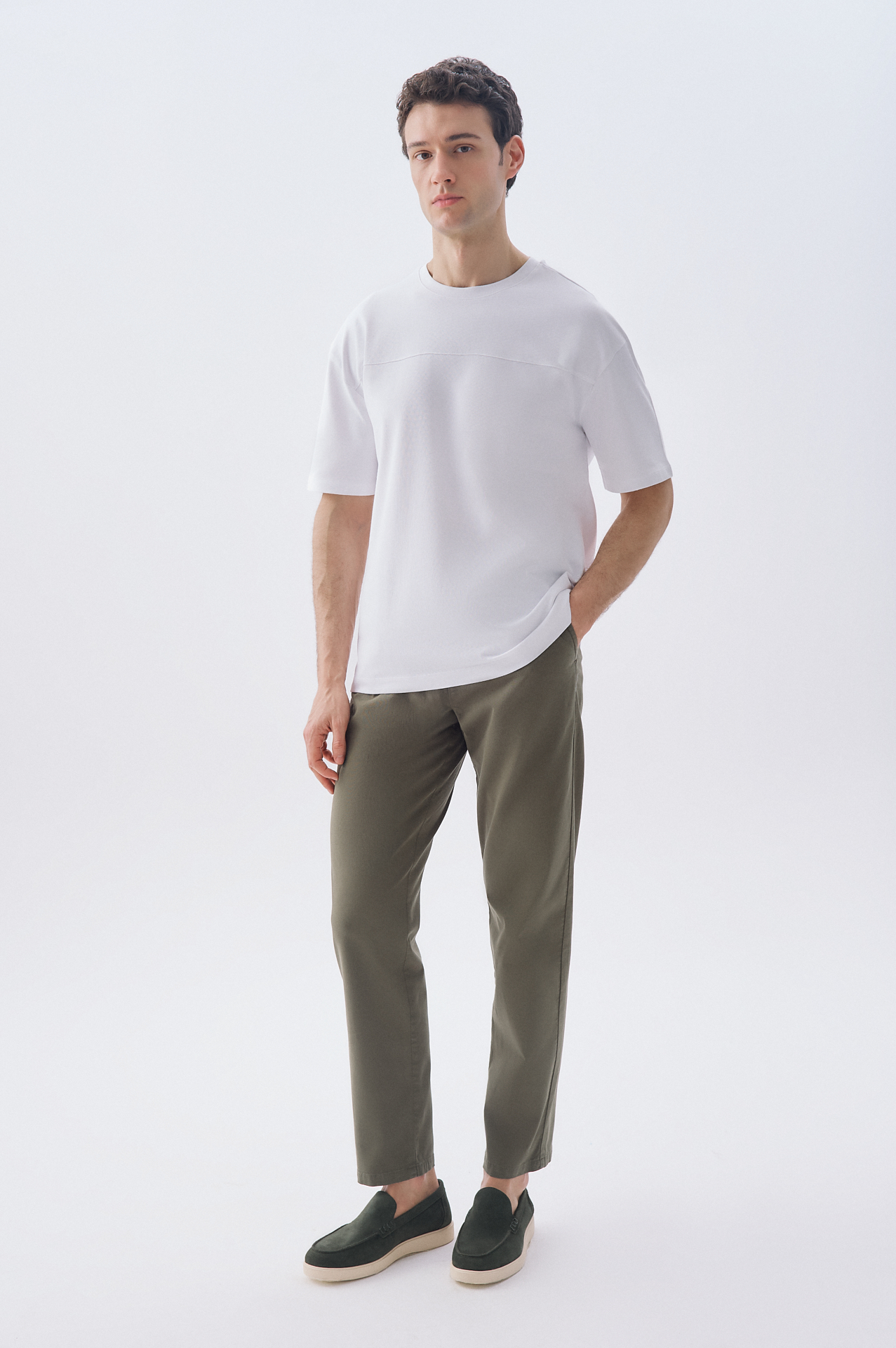 Erkek Beyaz Oversize Bisiklet Yaka T-Shirt