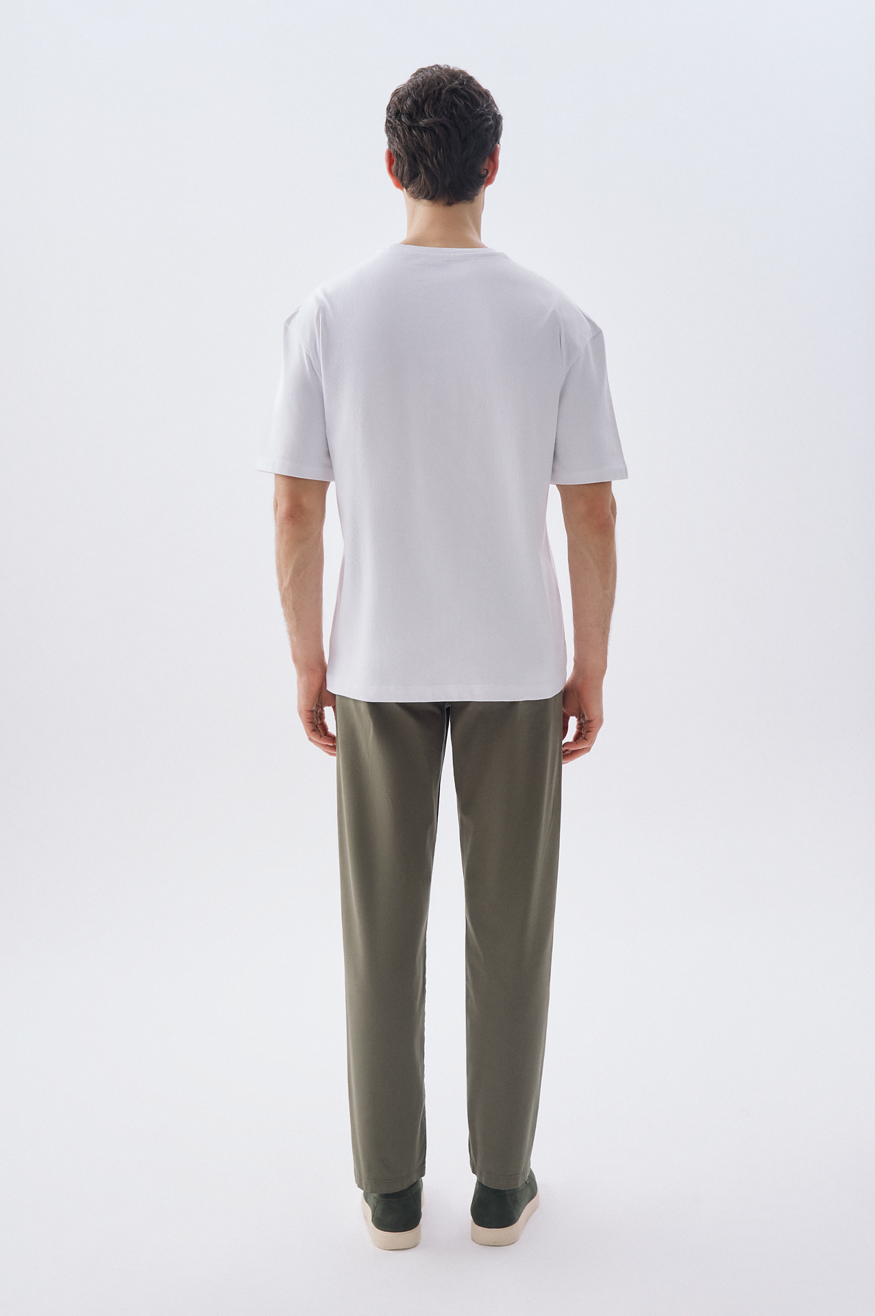 Erkek Beyaz Oversize Bisiklet Yaka T-Shirt