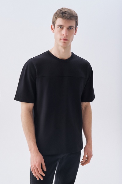 Mudo Erkek Siyah Oversize Bisiklet Yaka T-Shirt