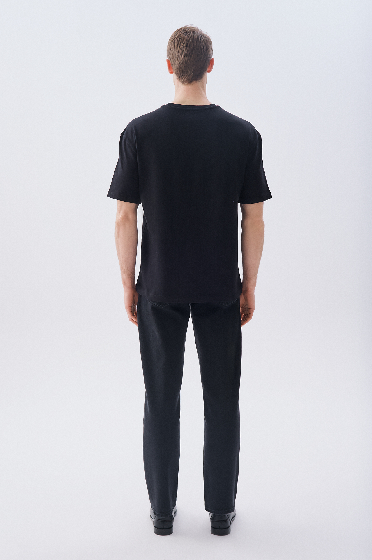 Erkek Siyah Oversize Bisiklet Yaka T-Shirt