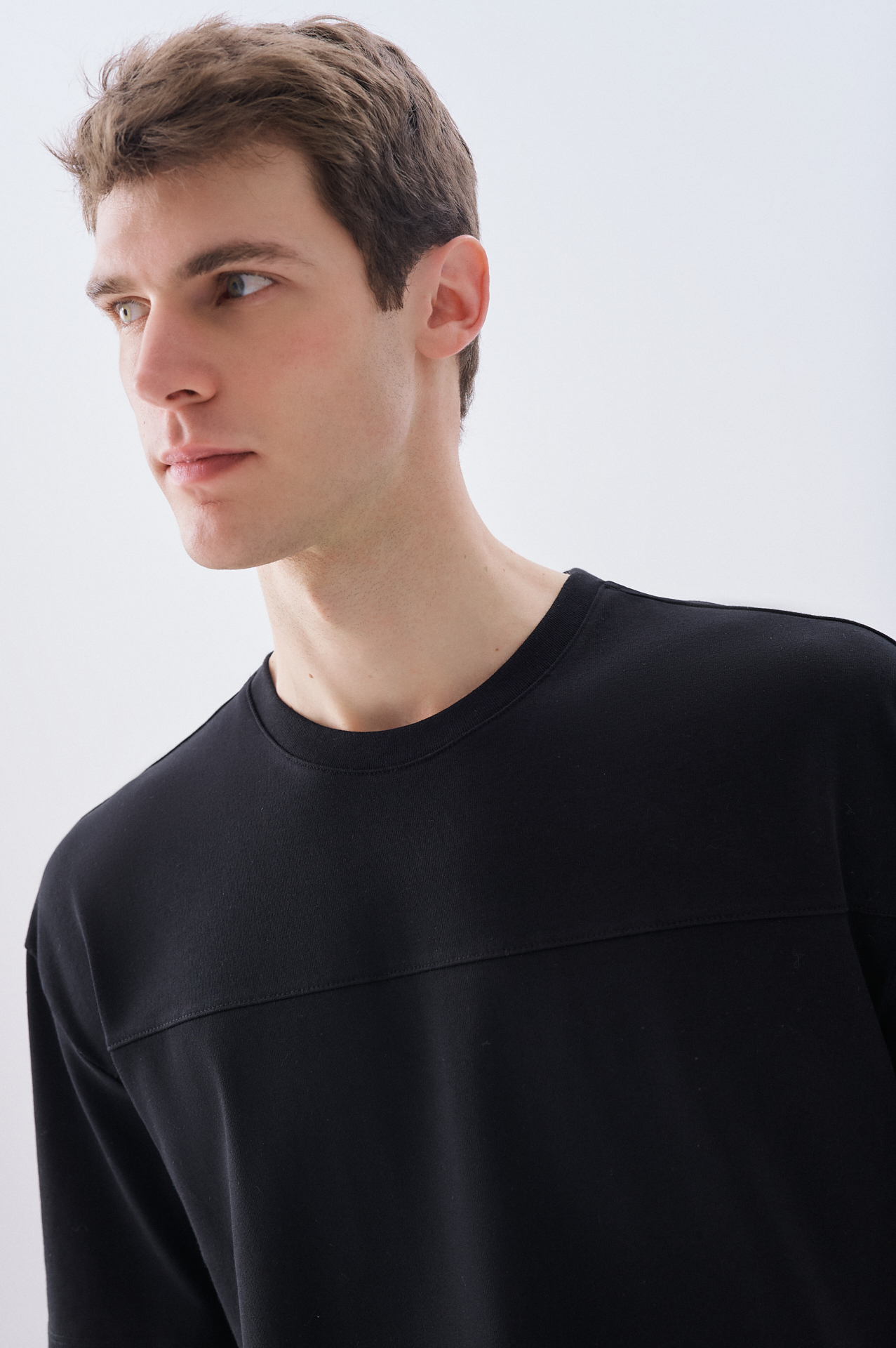Erkek Siyah Oversize Bisiklet Yaka T-Shirt
