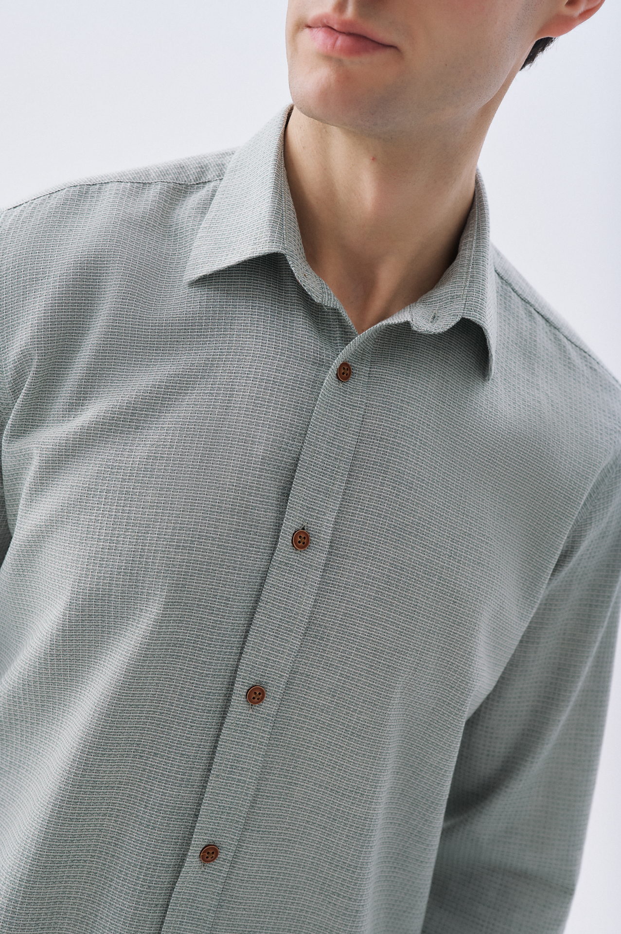 Erkek Yeşil Armürlü Regular Fit Uzun Kollu Gömlek