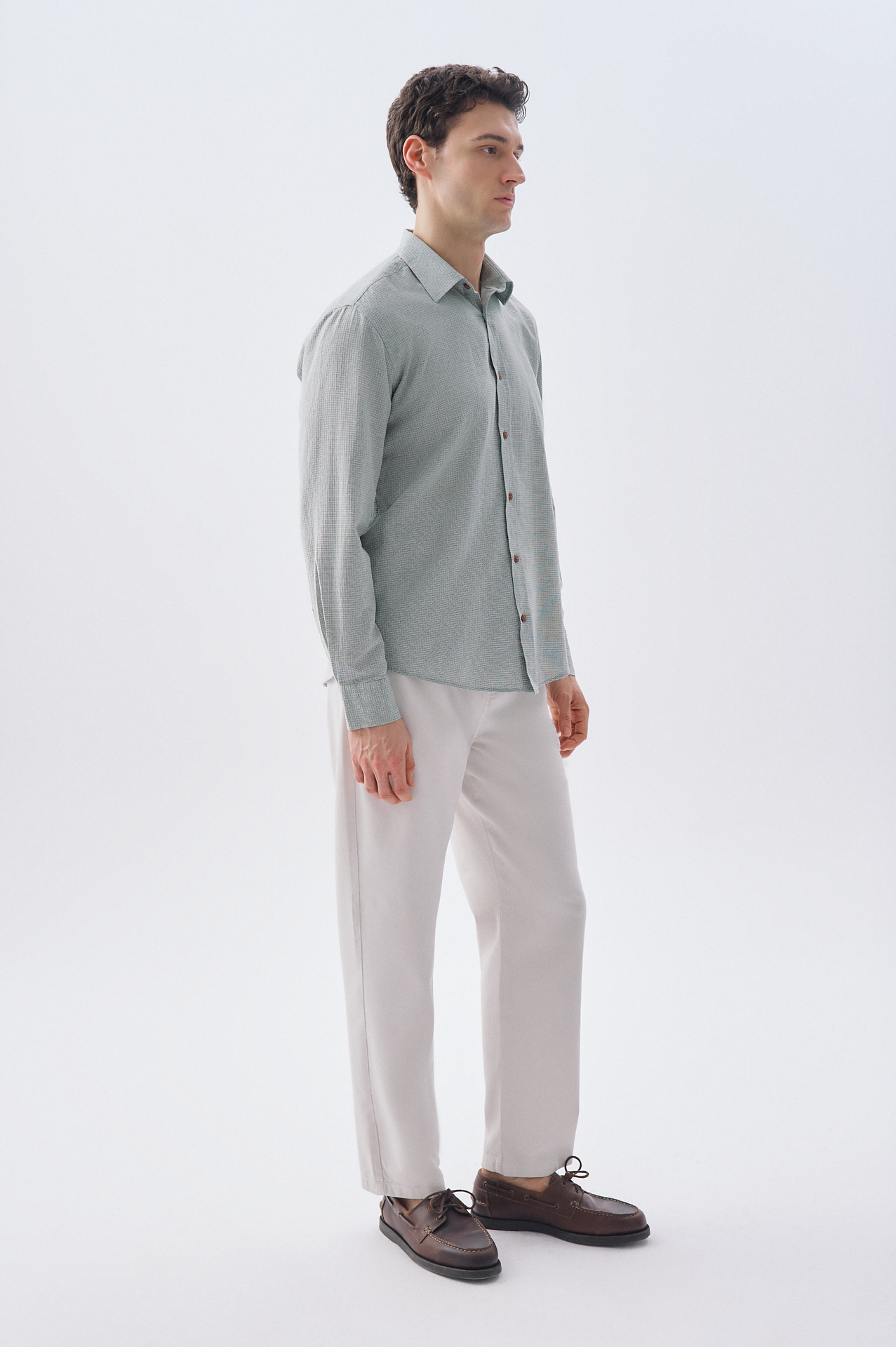 Erkek Yeşil Armürlü Regular Fit Uzun Kollu Gömlek