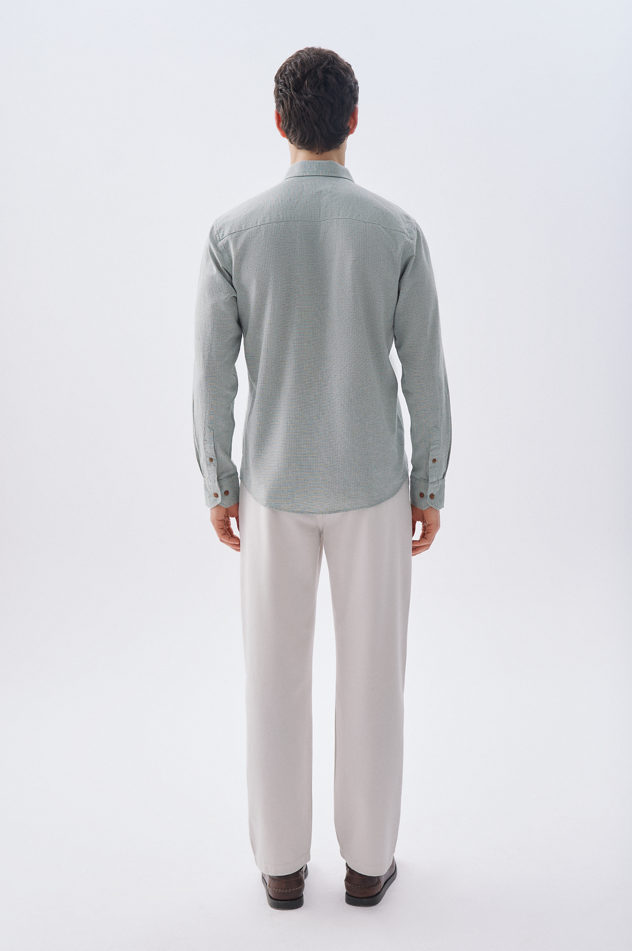 Erkek Yeşil Armürlü Regular Fit Uzun Kollu Gömlek