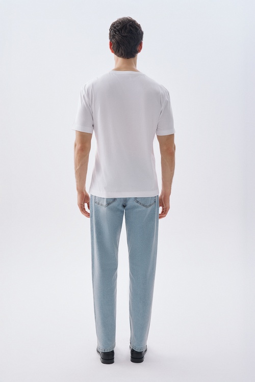 COMFORT FIT BASKILI BİSİKLET YAKA T-SHIRT